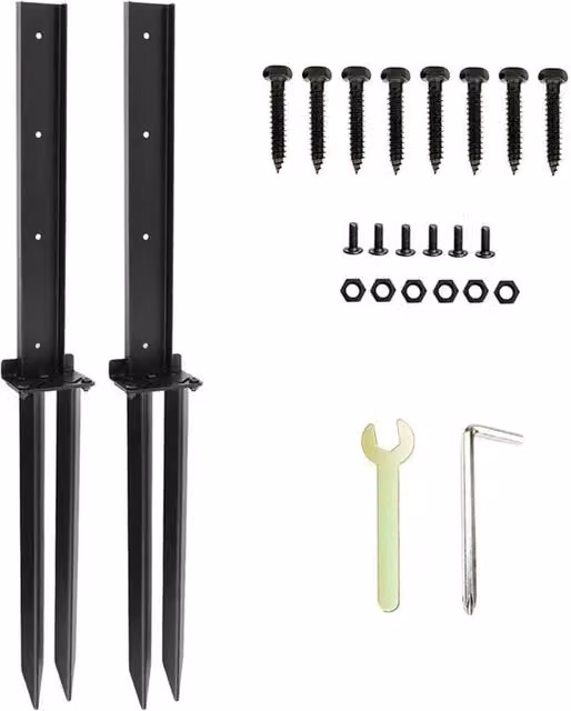 FLAVORA 2-Piece Black Steel Rectangular Fence Post Ground Spikes