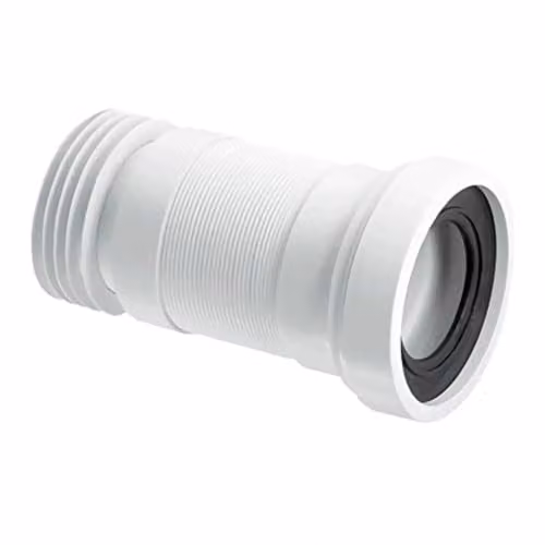 McAlpine WC-F23R Flexible WC Connector for Wall and Floor Pans, White, Extends to 310mm, Fits 97–107mm Inlet and 4"/110mm Outlet