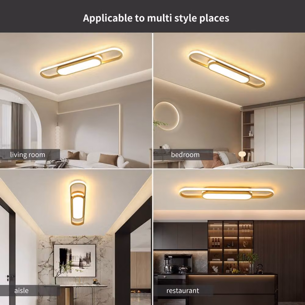 NIVOR Gold LED Linear Ceiling Light, 40W Dimmable Acrylic and Metal Bar Light with Remote Control – 4