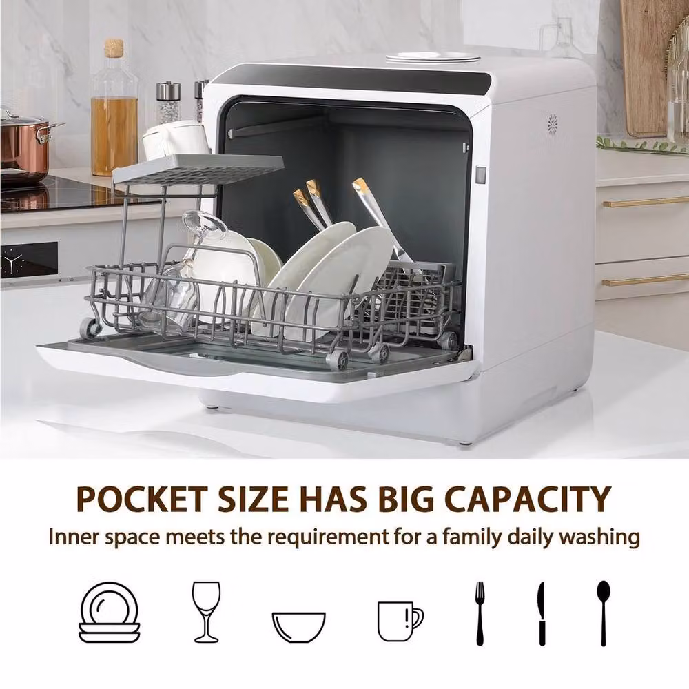 FLAVORA Countertop Mini Freestanding Table Top Dishwasher in White – 5