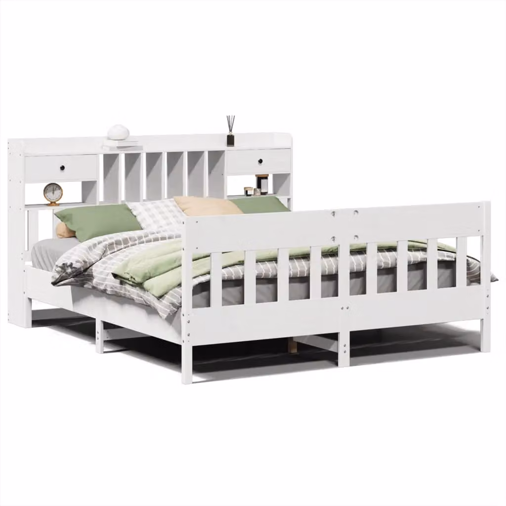 Berkfield Home Super King Solid Wood Pine Bed Frame in White, W: 180 cm, D: 200 cm – 2