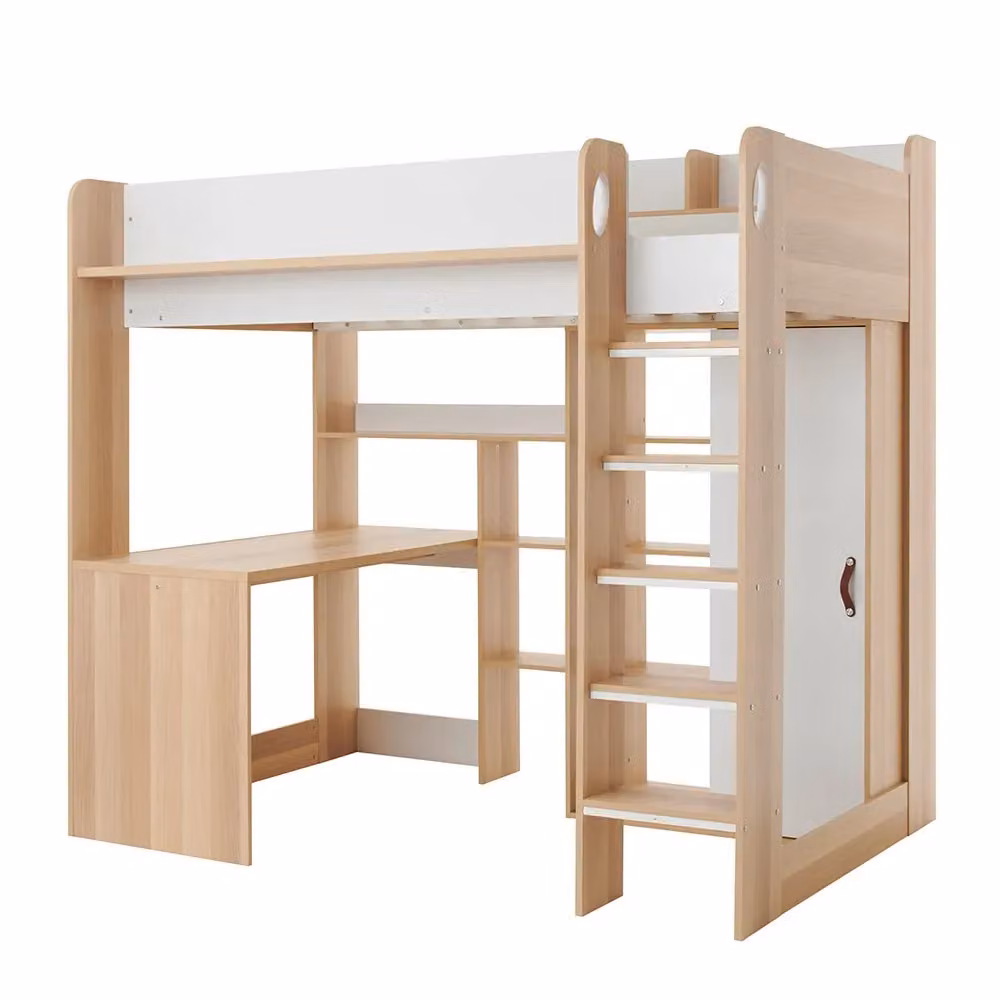 Flair Ava High Sleeper Bed with Desk, Wardrobe and Storage in White and Oak – 3