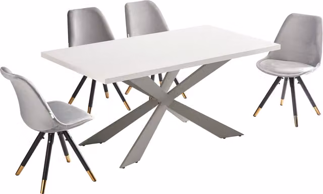 Life Interiors Sofia Duke LUX Dining Set with Rectangular Table and 4 Chairs in Grey, Gold and White