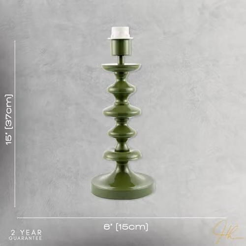Happy Homewares Modern Green Metal Table Lamp Base with Round Design, H 37 cm x W 15 cm x D 15 cm – 3