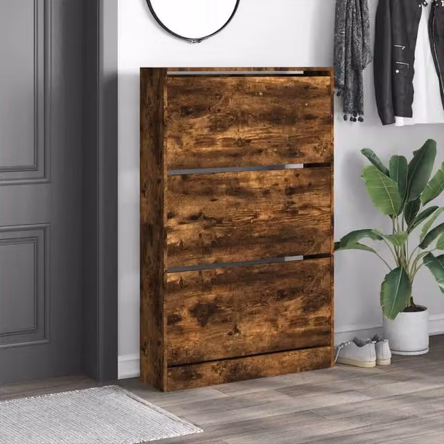 Berkfield Home Smoked Oak Shoe Cabinet in Brown, W: 80 cm, D: 21 cm, H: 125.5 cm
