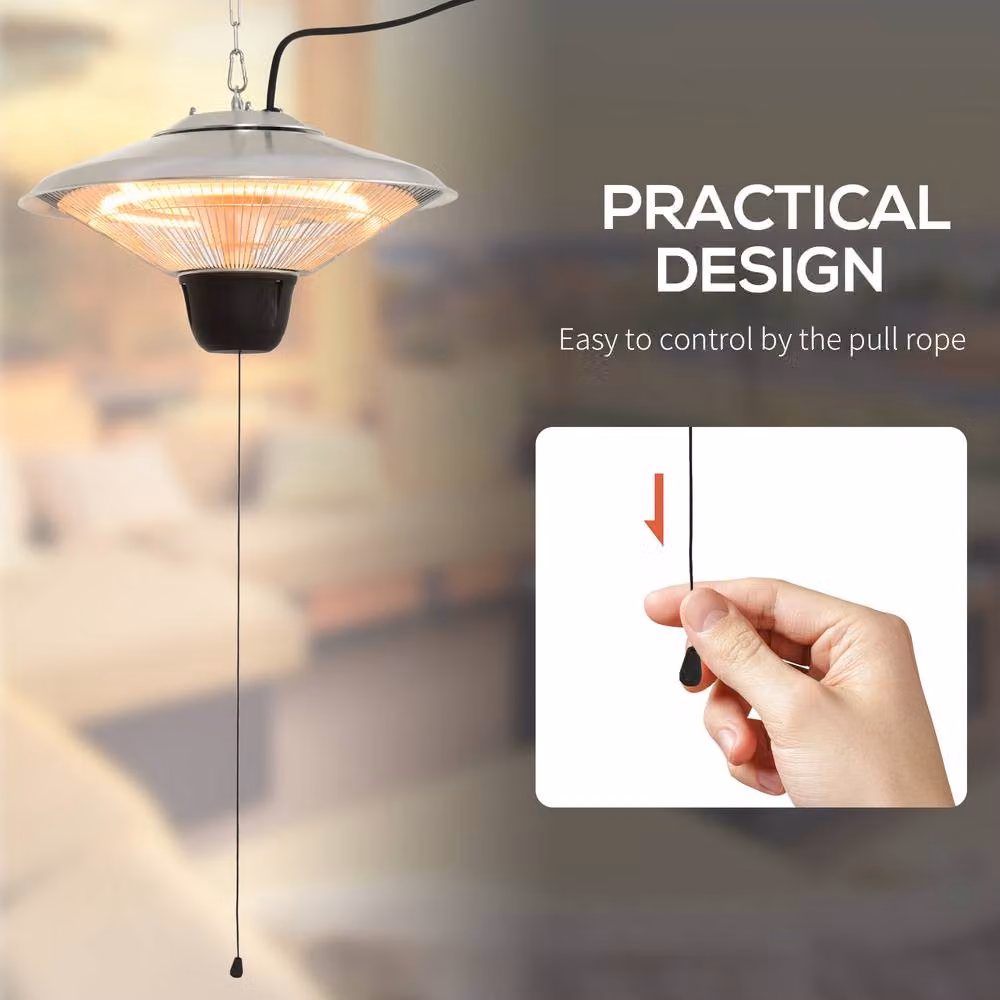 OUTSUNNY 1500W Silver Ceiling Hanging Patio Heater with Pull Switch and Halogen Bulb – 4