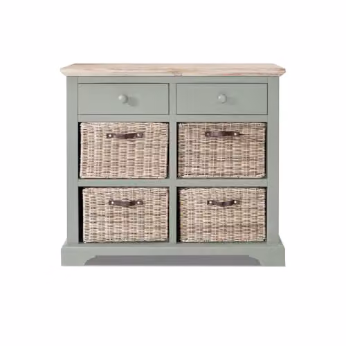 Florence Sage Green Sideboard with 2 Drawers and 4 Removable Storage Baskets, Acacia Wood Top, W/D/H: 96 x 42 x 85 cm – 2