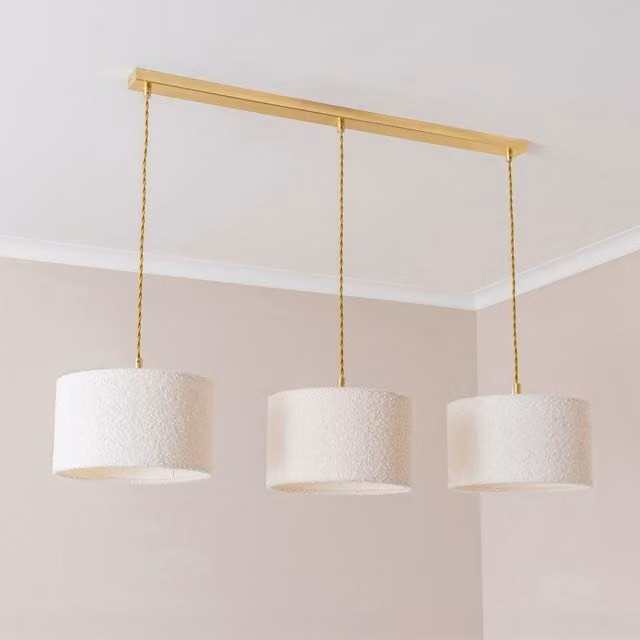 ValueLights Reni Boucle 3 Drop Bar Pendant Ceiling Light in Gold and Black with Fabric Shades