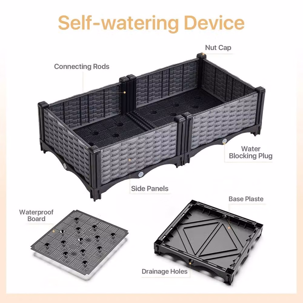 NESTLUNE Grey Rattan Effect Plastic Raised Garden Bed W: 80 cm, D: 40 cm, H: 22 cm – 3