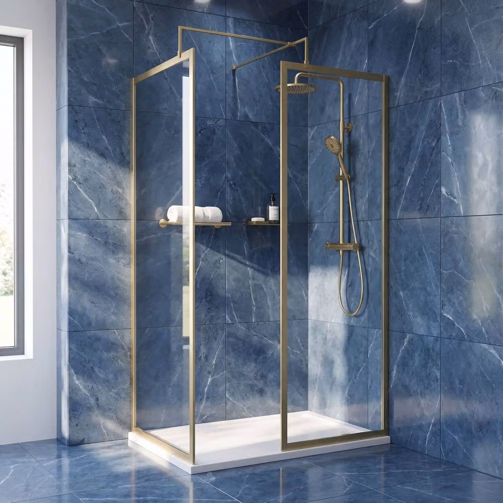 Balterley Framed Walk-In Wetroom Bundle with Rectangular Tray, Brushed Brass – 3