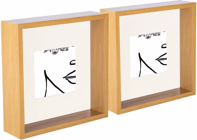 Nicola Spring Pack of 5 Modern Square 3D Deep Box Photo Frames in Beige and Yellow with 20.32 x 20.32 cm Glass and Wood/Plastic Construction