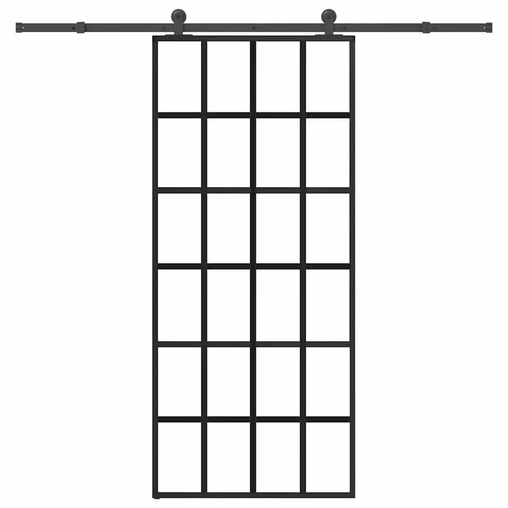 Berkfield Home Sliding Door with Hardware Set, Black ESG Glass and Aluminium, W: 90 cm, H: 205 cm – 1