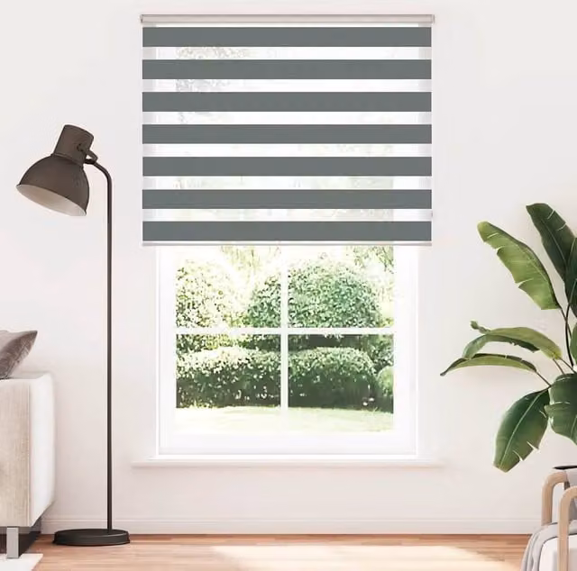 Berkfield Home Zebra Day and Night Blind in Dark Grey, W: 150 cm, H: 230 cm