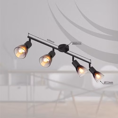 Netlighting Satella Modern Ceiling Spotlight Bar in Black with Grey Glass Shades, 4x E14 – 4