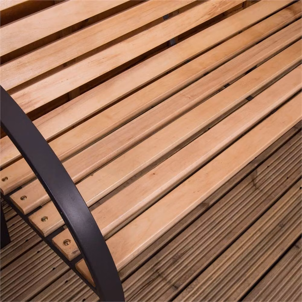 VOGREX 3-Seater Slatted Garden Bench in Brown Pine Wood and Metal – 3