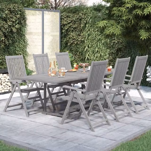 Berkfield Home 7 Piece Acacia Wood Garden Dining Set in Grey