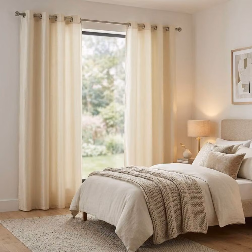 Home Luxe Interior Beige Faux Silk Thermal Insulating Eyelet Curtains, 1 Pair, Width: 167 cm, Drop: 137 cm – 2