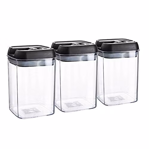 Argon Tableware Airtight Plastic Food Storage Containers with Flip Lock Lids, 800ml, Black, Pack of 3 – 1