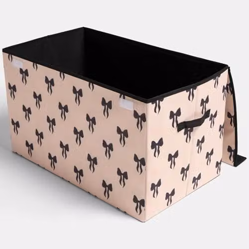 OHS Large Collapsible Fabric Storage Box with Lid in Black and White – 4