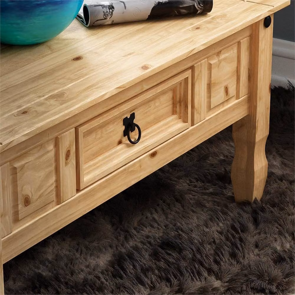 FORGEVIO Modern Brown Wood and Metal Coffee Table with Single Drawer – 2