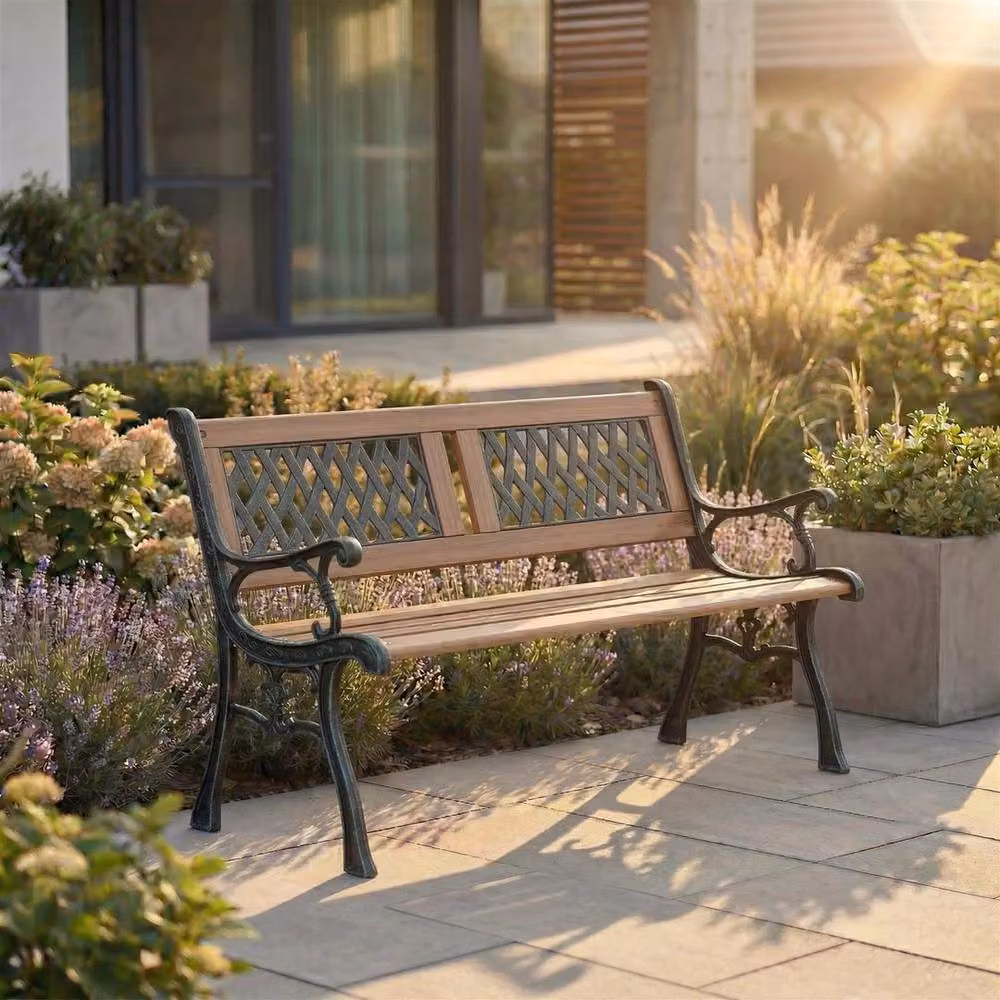 Kelvenix Twin Cross 3 Seater Wooden Garden Bench in Brown – 3