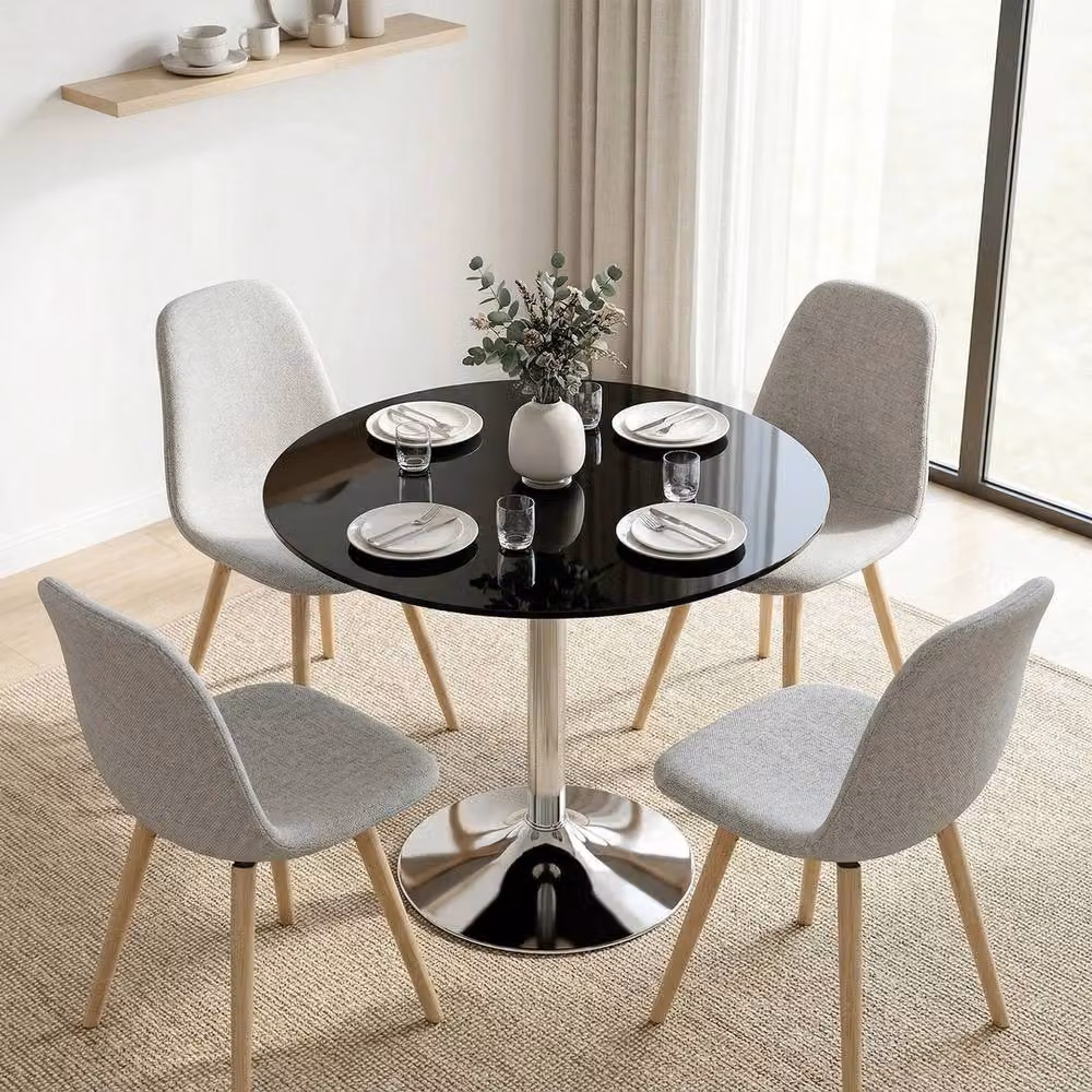 Havendro Round Bar Table with Black Glossy Tempered Glass Top, H 80 cm x W 77 cm – 4