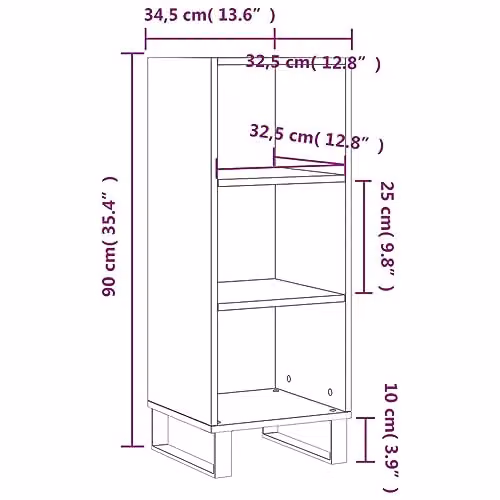 vidaXL Brown Oak Sideboard in Engineered Wood W/D/H: 34.5 x 32.5 x 90 cm – 2