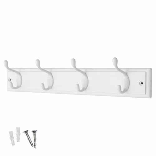 Keypak White Wooden Wall Mounted Coat Rack with 4 Hooks – 1