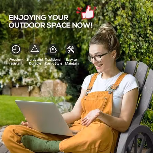 Outsunny Grey Wooden Adirondack Rocking Chair for Garden and Outdoor Lounging – 4