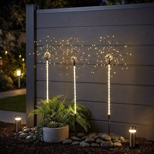 Garden Greatness Lunaria 3 Solar Shooting Starburst LED Stake Light in Copper with Multicolour Effects