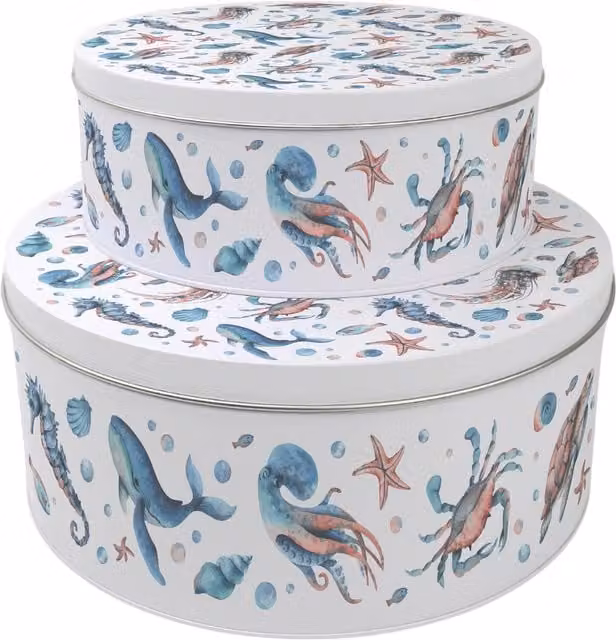 Purely Home Sea Life Round Cake Tin Set in Multicolour and White