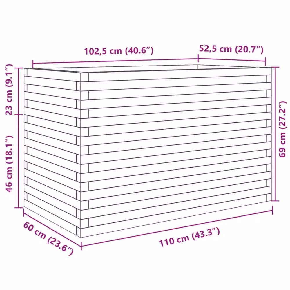 Berkfield Home Garden Planter in Brown Solid Wood, W/D/H: 110 x 60 x 68.5 cm – 2