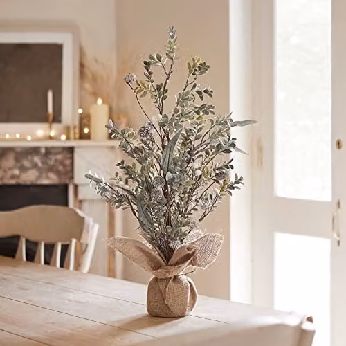 Lights4fun Potted Mini Christmas Tree Tabletop Decoration in Green and White with Berry Detail, Height: 63 cm – 1