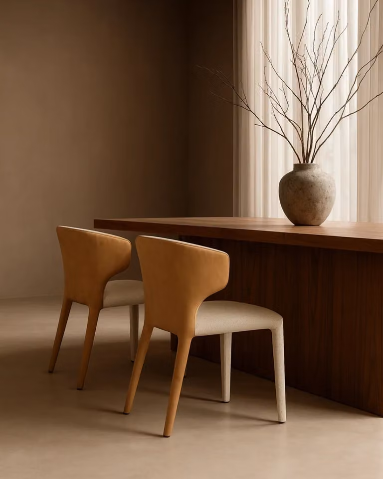 Tommy Franks Beige Upholstered Dining Chair with Wood Frame