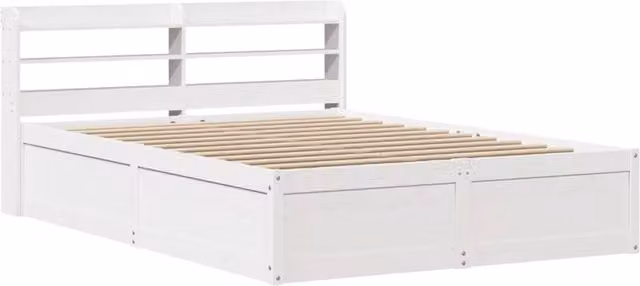 Berkfield Home White Solid Pine Bed Frame with Headboard and Side Compartments W/D/H: 160 x 200 cm