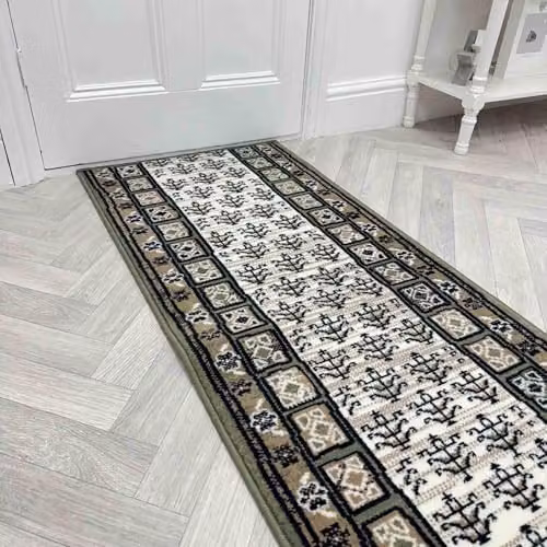 runrug Mayan Green Hallway Runner Rug, Stain-Resistant and Antistatic, W/D/H: 70 x 330 x 0.9 cm