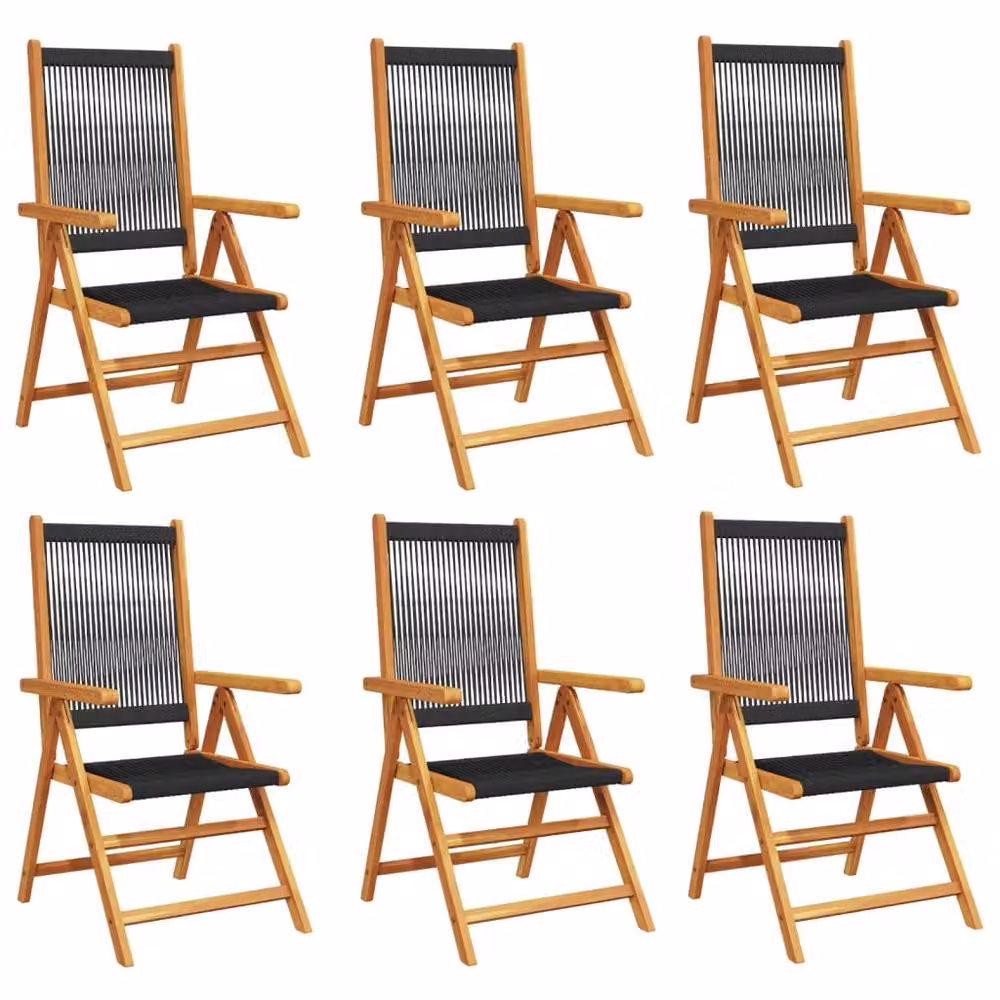 Berkfield Home Set of 6 Black Reclining Garden Chairs in Oiled Acacia Wood – 3