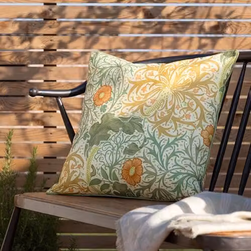 Morris & Co. Seaweed Printed Piped Outdoor Filled Cushion, Stone Sunflower, W/D/H: 50 x 50 x 50 cm – 4