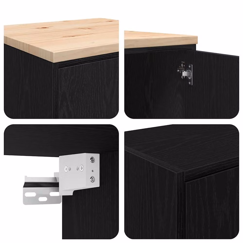 Berkfield Home Modern Wall Mounted Garage Cabinets in Black Matt Engineered Wood, 2 Piece Set – 3