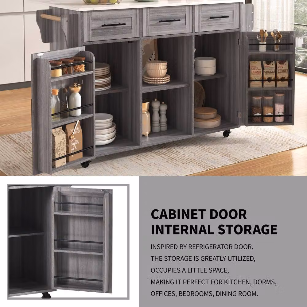 Merax Kitchen Island Trolley with Foldable Worktop and Storage Cabinet in Grey – 5