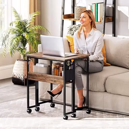 HOMCOM Folding Writing Desk with Storage Shelf and Bag in Rustic Brown – 7