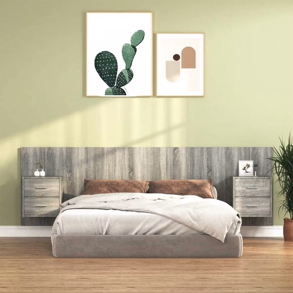 Berkfield Home Classic Bed Headboard with Integrated Nightstands in Grey Sonoma Engineered Wood W: 160 cm, D: 32.5 cm, H: 80 cm – 2