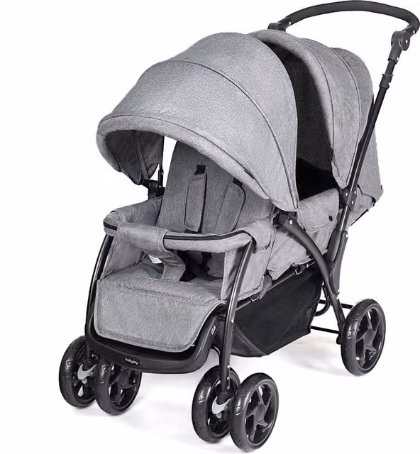 Costway Portable Double Seat Baby Stroller with Suspension and Adjustable Handle, Grey
