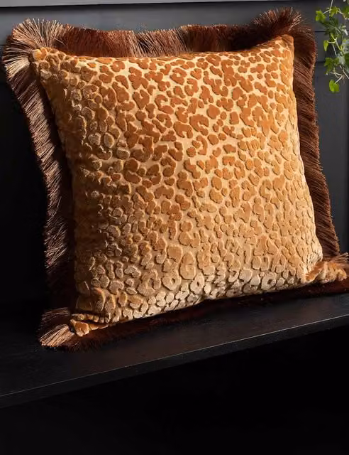 Rockett St George Leopard Love Brown Velvet Square Cushion