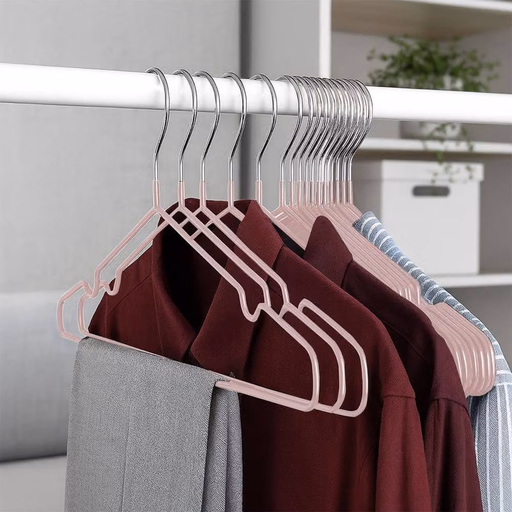 Keplin 20 Pack Heavy Duty Rubber Coated Metal Clothes Hangers, Non-Slip and Space Saving, Pink – 6