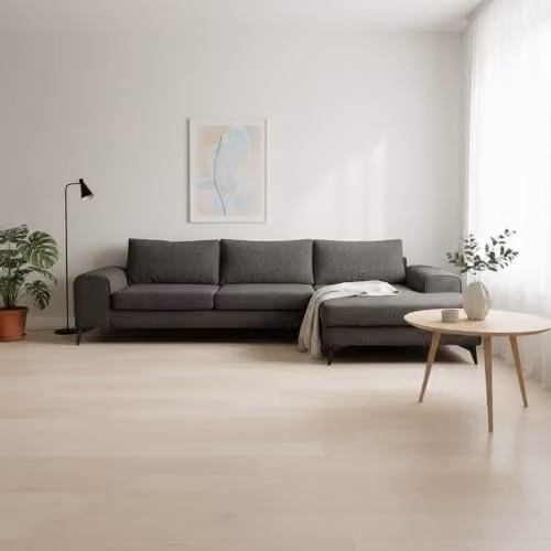Abakus Direct Venice Modern L-Shaped Corner Sofa in Grey with Scatter Cushions and Solid Wood Frame, Right Hand Facing