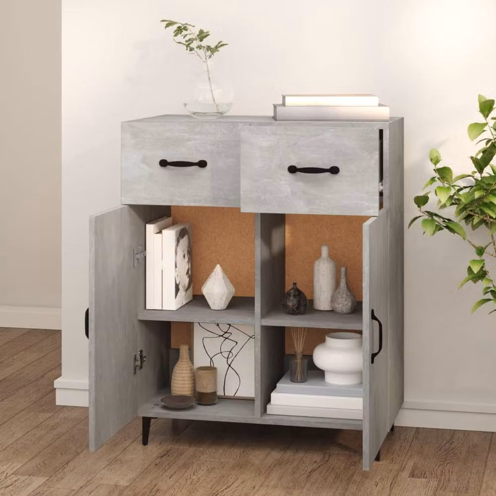 Berkfield Home Sideboard in Concrete Grey, MDF, W/D/H: 69.5 x 34 x 90 cm – 2