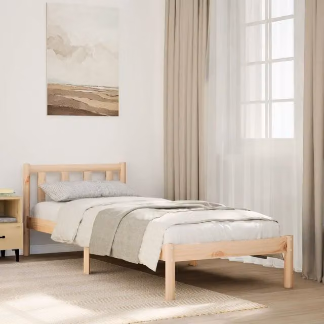 Berkfield Home Extra Long Solid Wood Pine Bed Frame in Brown, W: 90 cm, L: 220 cm – 1