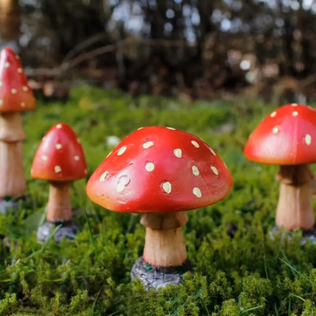 Garden Mile 4 Piece Red Mushroom Tabletop Decoration in Red, White and Brown