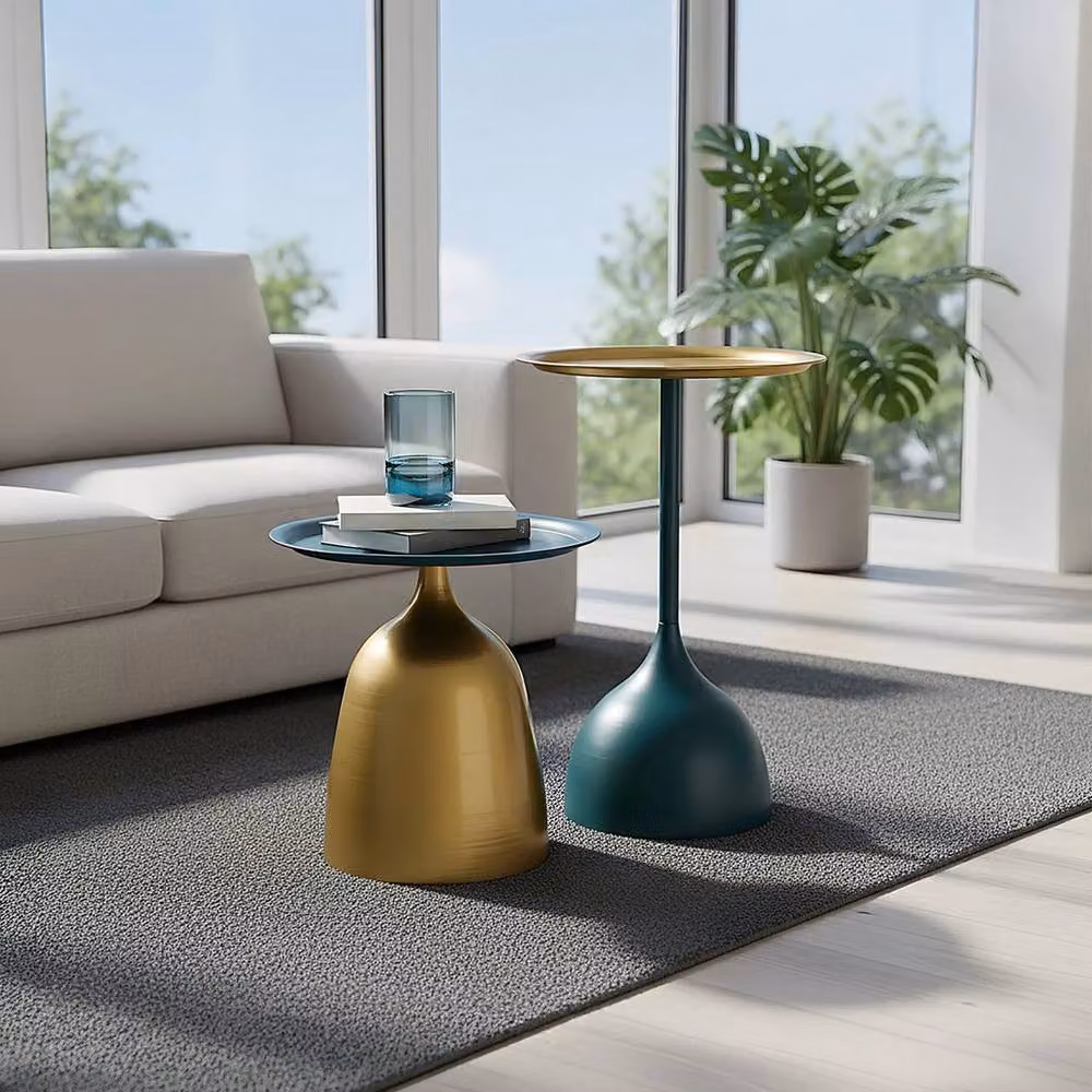 KORVIXA 2-Piece Set Round Matt Metal Nested Side Tables in Multicolour – 4